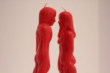 Red Man and Woman Facing Each Other Candle