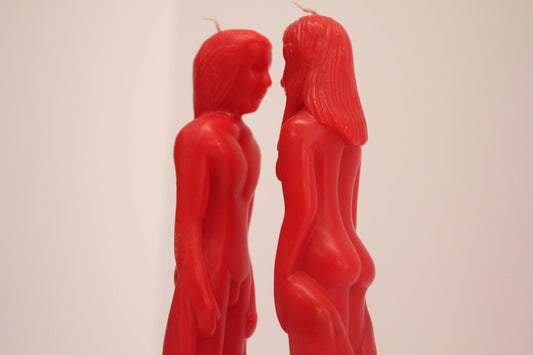 Red Man and Woman Facing Each Other Candle
