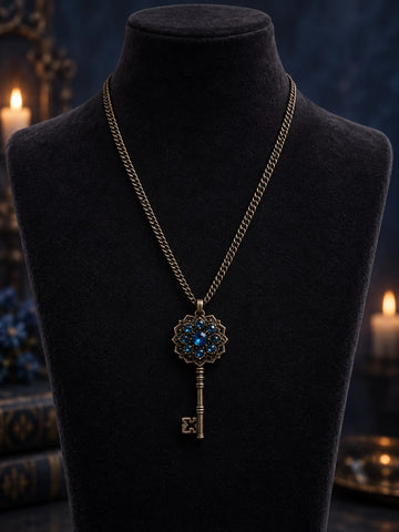 Blue Jeweled Key Necklace